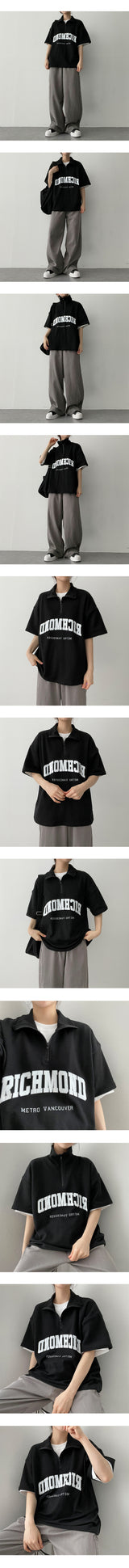 リッチセミジップアップショートスリーブTシャツ/Rich semi zip-up short-sleeved T-shirt