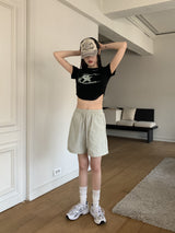 星スタープリントクロップ半袖Tシャツ / Fohil Star Printed Cropped Short-Sleeved T-Shirt