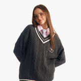 ミドルチェリーツイストⅤネックニット／MIDDLE CHERRY TWIST V-NECK KNIT [GRAY CHARCOAL]