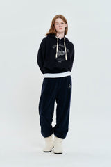 CHERRY ARCH LOGO CROP NAPPING HOODIE [DARK NAVY]