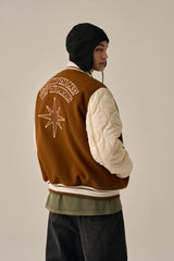 QUILTING POINT VARSITY JACKET - BROWN
