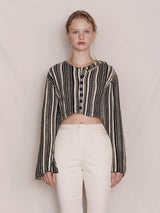 Shoulder Slit Stripe Knit