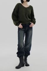 テビパフVネックニット/Tebi Puff V-neck Knit (4color)