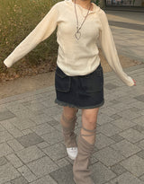 ワッフルカットアウトダイアゴナルニットフード / Waffle cut diagonal knit hood