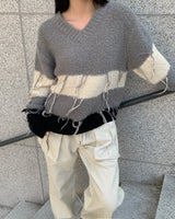 Tassel coloring stripe knit