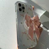 Pink - Ribbon Pearl Phone Case Ribbon Tok Set_glitter