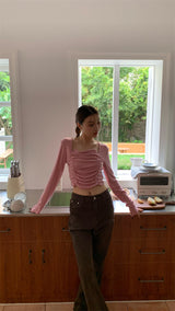 Must-have shirring long-sleeved T-shirt