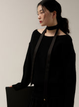 long satin scarf - black