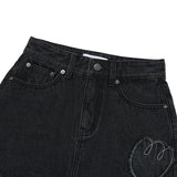 チェリープラネットデニムスカート / CHERRY PLANT DENIM SKIRT [BLACK]