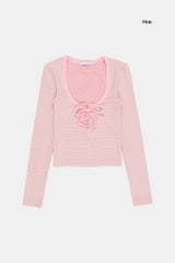 Waffle string scoop-neck long sleeve