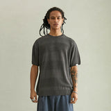 ブロックストライプ ハーフスリーブニット/BLOCK STRIPE HALF SLEEVE KNIT (CHARCOAL)