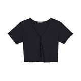 ボタンフロントクロップカーディガン / BUTTON FRONT CROP CARDIGAN (BLACK)