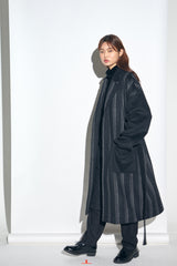 STRIPE COMBINATION WOOL ROBE COAT (Black) / ストライプコンビネーションウールローブコート