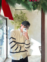 LMN High Twisted Doughnut Patterned Zip-Up Half Turtleneck Knitwear (4 colors)