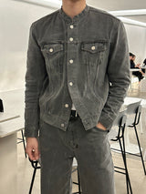セミオーバーサイズチャイナセットアップデニムパンツ / LMN Semi-Oversized China Setup Denim Pants (Gray)