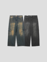 Slash cargo denim pants 2color