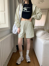 [2SET]バトルナイロンフードジップアップショーツパンツスウェットセット / [2 SET] Batol Nylon Hood Zip-Up Shorts Pants Sweat Set