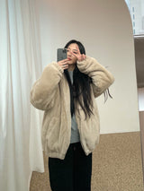Pleddy Rabbit Fur Zip Up Jacket (5color) (6617705087094)
