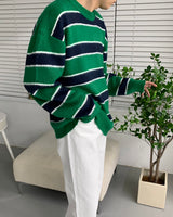 ウォパラウンドネックストライプモヘアニットウェア / EV WOPA Round Neck Striped Mohair Knitwear (3 colors)