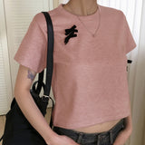 ルーシュベルベットリボンテリークロップ半袖Tシャツ