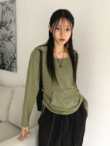 Elt ボカシシャーリングストラップスリムフードTシャツ