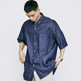 フロントシームウォッシュドデニムシャツ / FRONT SEAM WASHED DENIM SHIRT INDIGO