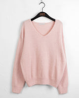 Winty soft angora pastel V-neck long sleeve knit