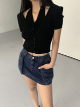 オッターオールインワンブックレットホルタースリーブレス半袖カーディガン/ Otter all-in-one booklet halter sleeveless knit short-sleeved cardigan