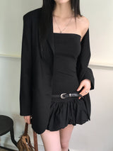 Behe layered top pumpkin off-shoulder mini dress