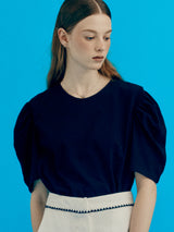 レースアップパフトップ / Lace up puff top - White