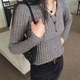Zsi slim twist V-neck long sleeve knit