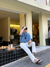 セミオーバーボタンハーフデニムシャツ  / LMN Semi-Over Button Half Denim Shirt (2 colors)