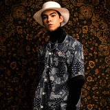 ロゴエンブロイダーパイプウェスタンシャツ/[UNISEX] Logo Embroidered Piped Western Shirt (Navy)
