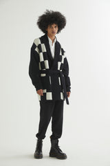 CHECKERBOARD ROBE CARDIGAN BLACK (6613774336118)