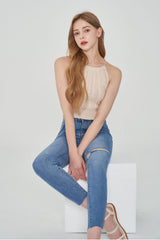 ハイスパンデックスデストロイドスキニージーンズ/HIGH SPANDEX DESTROYED LIGHT BLUE SKINNY JEAN [6060]