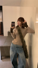 Color combination half polar long sleeve knit