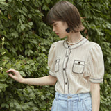 レースステッチパフブラウス/[LINE] Lace Stitch Puff Blouse