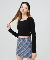 スクエアネックロングスリーブクロップトップ/SQUARE NECK LONG SLEEVE CROP TOP _ BLACK