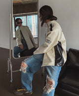 (UNISEX) ナイン 配色 レーシング レザージャケット