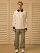 SQUAD STRIPE TERRY COLLAR ZIPUP (WHITE) (6675309920374)