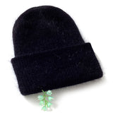 Drop Green Flower Beads Beanie [Angora Black]