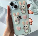 トリプルバニーキャットフォーンケース / Triple Bunny Cat White Phone Case