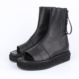 フロントジッパーバックレースアップサンダル / DAVID STONE FRONT ZIPPER BACK LACE UP SANDALS (all black)