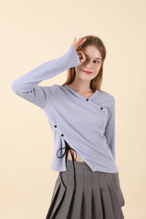 VネックスリットTシャツ