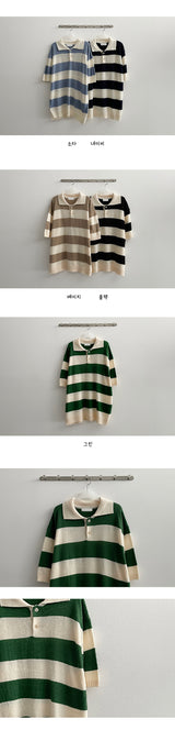 ムーンストライプボタンカラーニットウェア / Moon's Striped Button Collar Knitwear