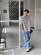 No.0305 S linen check half SHIRT (3color)