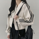 Midi color line loose fit cropped leather jacket (3 colors)