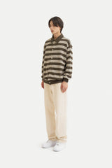 ストライプカラーカーディガンシャツ/Striped collar cardigan shirt C7 Oatmeal&Brown