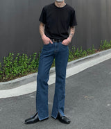 Slit Blue Boots-cut Jeans