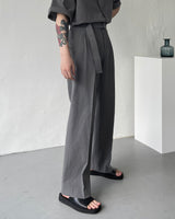 リネンベルトワイドスラックス / ECT linen belt wide slacks (4 colors)